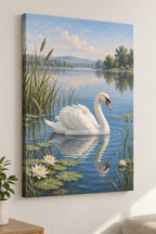 Swan and Reeds Stretched Canvas Wall Art with dimensional printed themed artwork; representative AI-generated mockup.