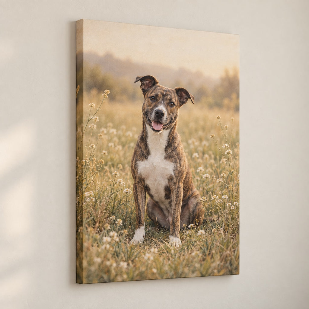 Rescue Mixed Breed Dog Stretched Canvas Wall Art with dimensional printed themed artwork; representative AI-generated mockup.