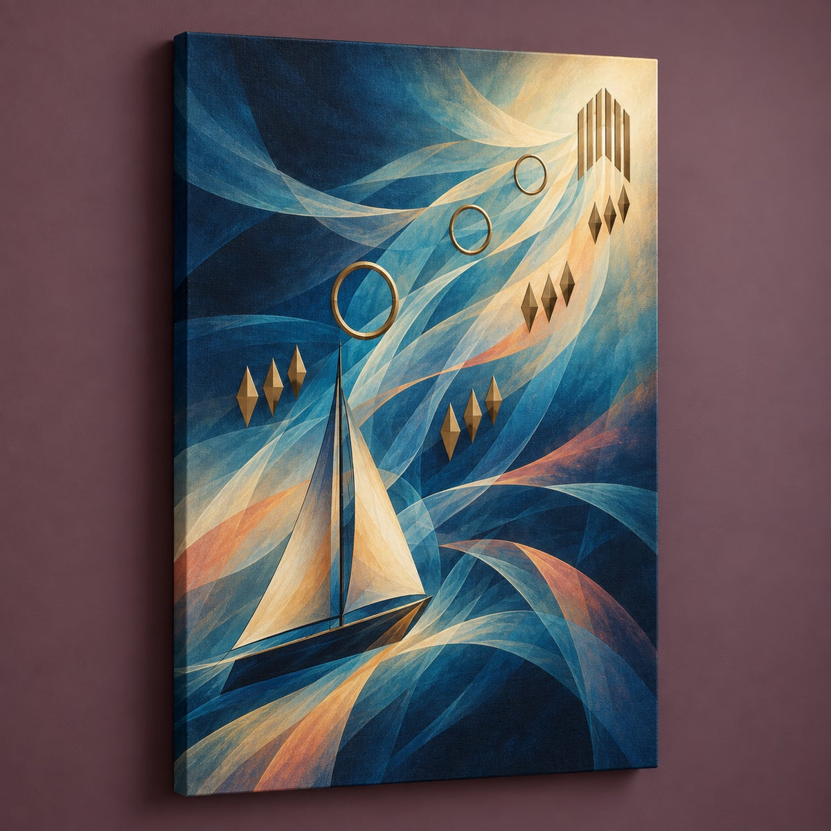 Windward Loom Weekend Stretched Canvas Wall Art with dimensional printed themed artwork; representative AI-generated mockup.