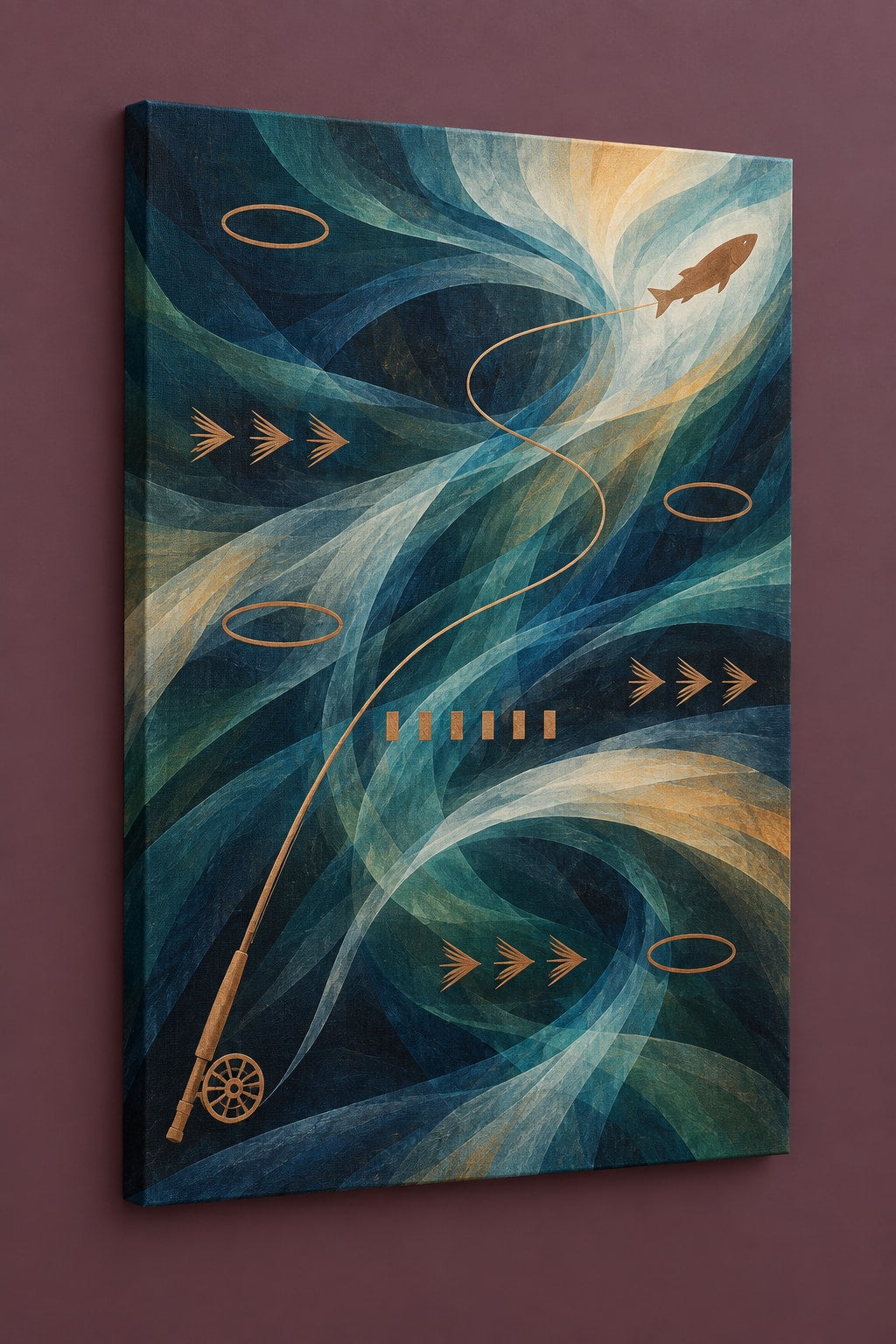 Rifflelight Cast Journey Stretched Canvas Wall Art with dimensional printed themed artwork; representative AI-generated mockup.