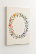Rainbow Garden Celebration Wreath Stretched Canvas Wall Art with dimensional printed themed artwork; representative AI-generated mockup.