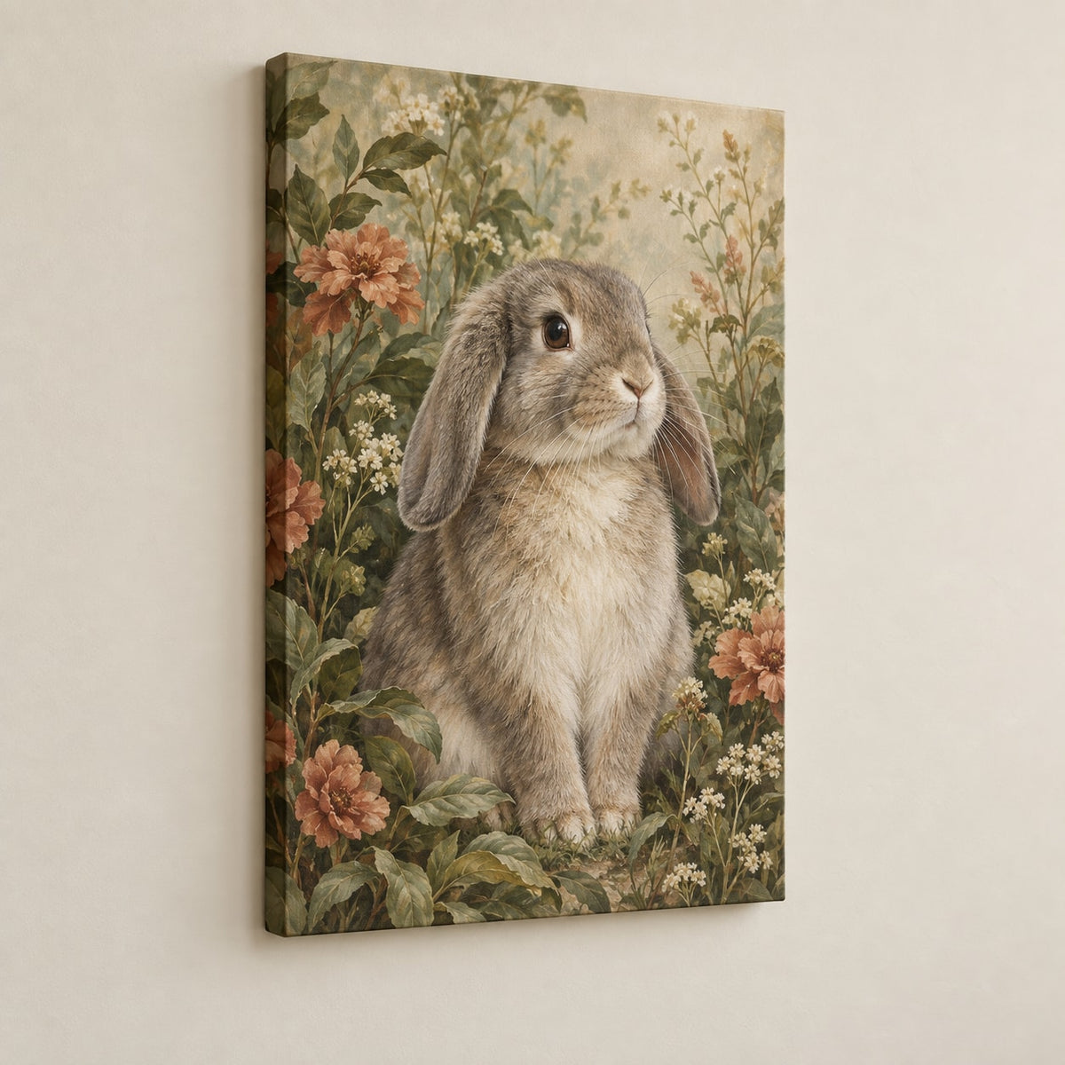 House Rabbit Companion Stretched Canvas Wall Art with dimensional printed themed artwork; representative AI-generated mockup.