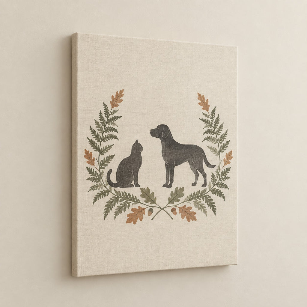 Woodland Pet Silhouette Stretched Canvas Wall Art with dimensional printed themed artwork; representative AI-generated mockup.