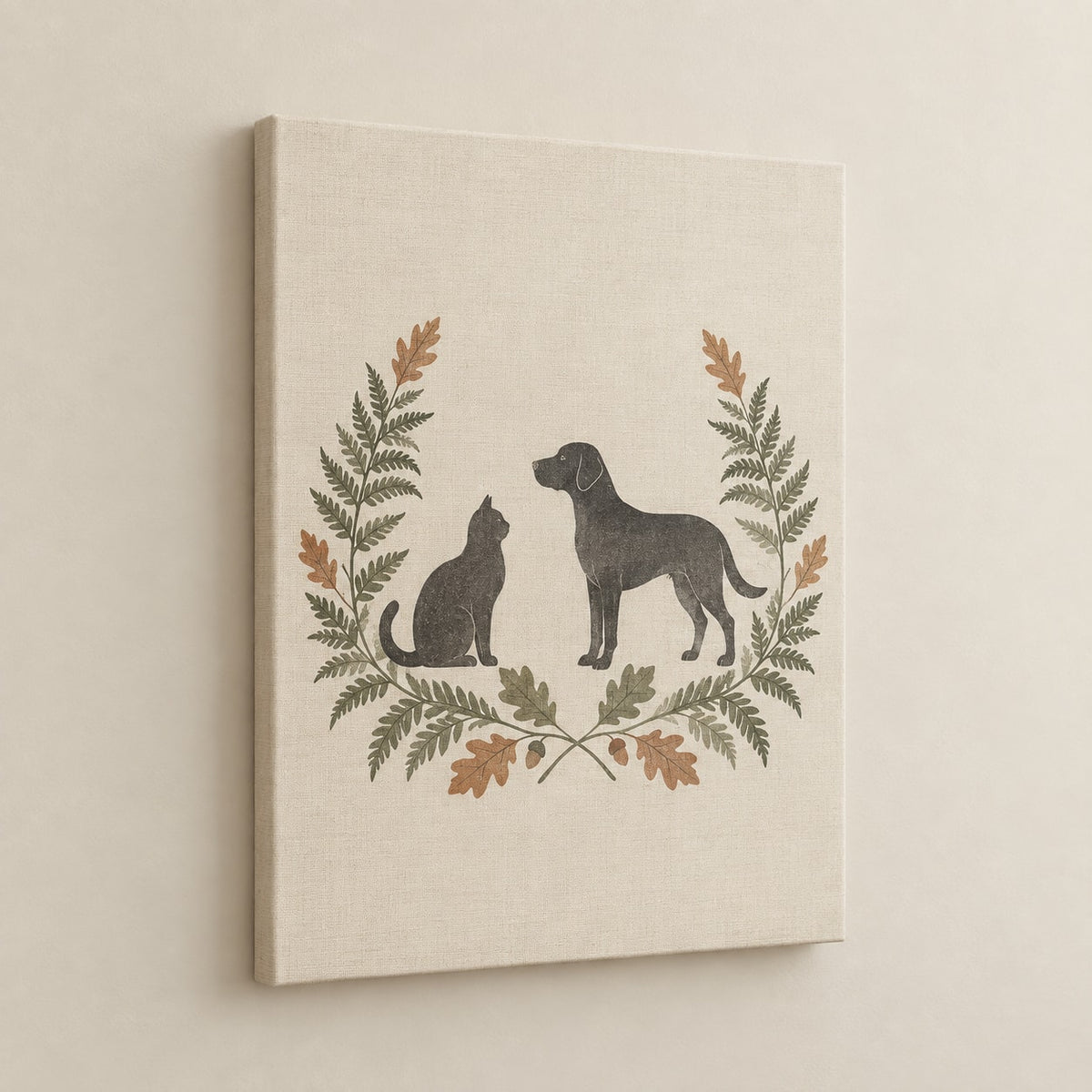 Woodland Pet Silhouette Stretched Canvas Wall Art with dimensional printed themed artwork; representative AI-generated mockup.