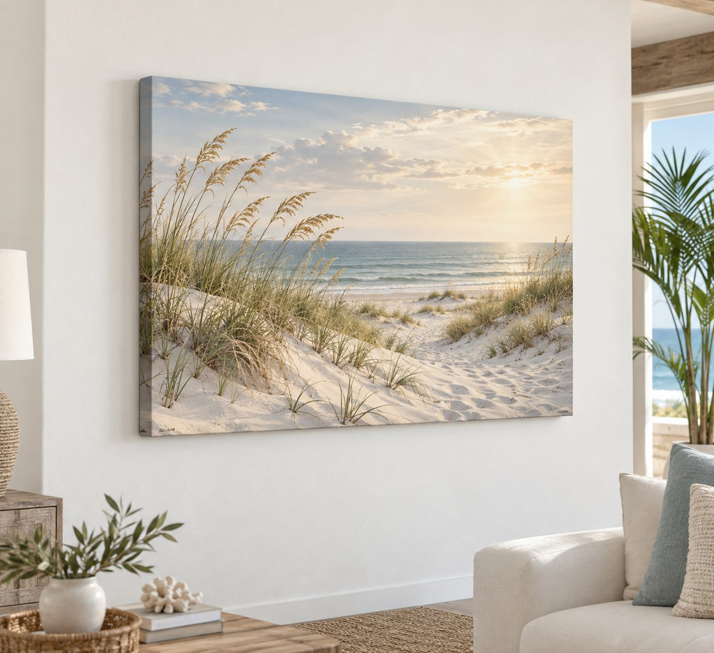 Coastal Dune Grass Stretched Canvas Wall Art with dimensional printed themed artwork; representative AI-generated mockup.