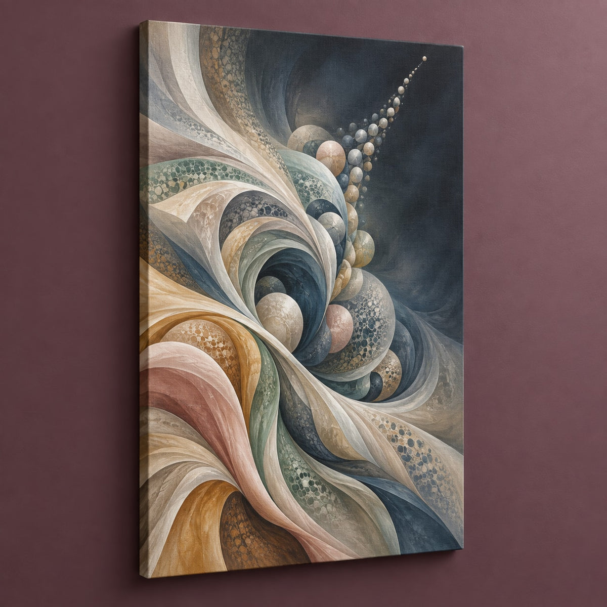 Prismatic Soapfold Cascade Stretched Canvas Wall Art with dimensional printed themed artwork; representative AI-generated mockup.