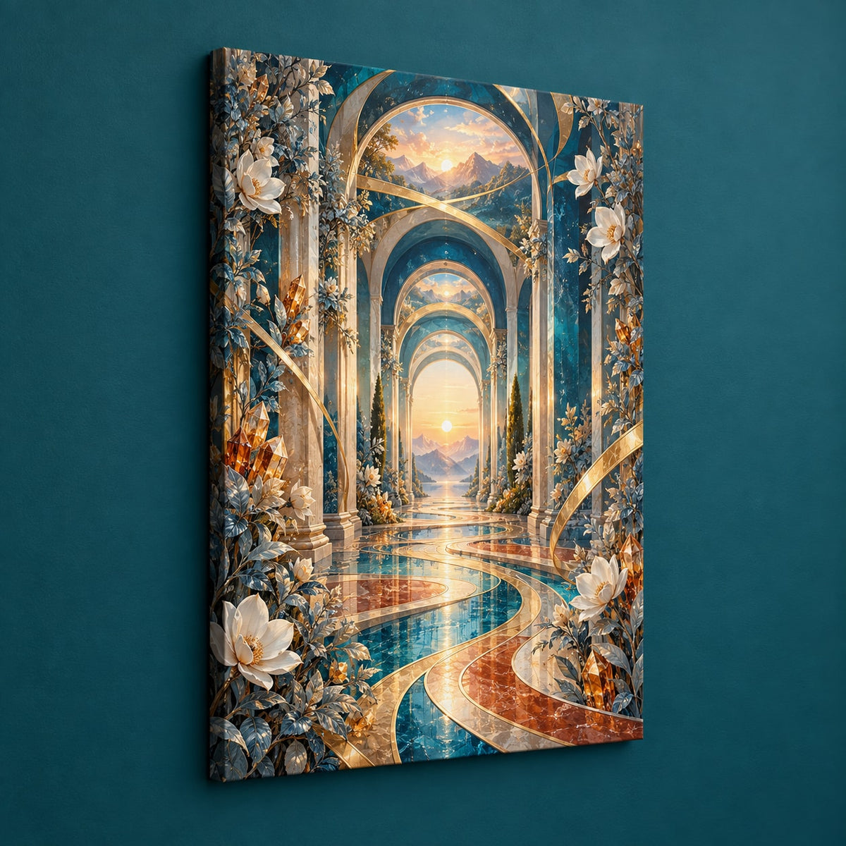 Physical Therapy Motion Atrium Stretched Canvas Wall Art with dimensional printed themed artwork; representative AI-generated mockup.