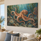 Octopus Garden Stretched Canvas Wall Art with dimensional printed themed artwork; representative AI-generated mockup.