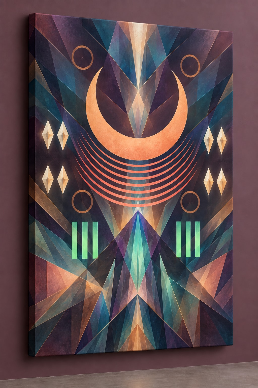 Croissant Dawn Parallax Stretched Canvas Wall Art with dimensional printed themed artwork; representative AI-generated mockup.