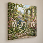 Alphabet Garden Stretched Canvas Wall Art with dimensional printed themed artwork; representative AI-generated mockup.