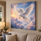 Pegasus Cloudscape Stretched Canvas Wall Art with dimensional printed themed artwork; representative AI-generated mockup.