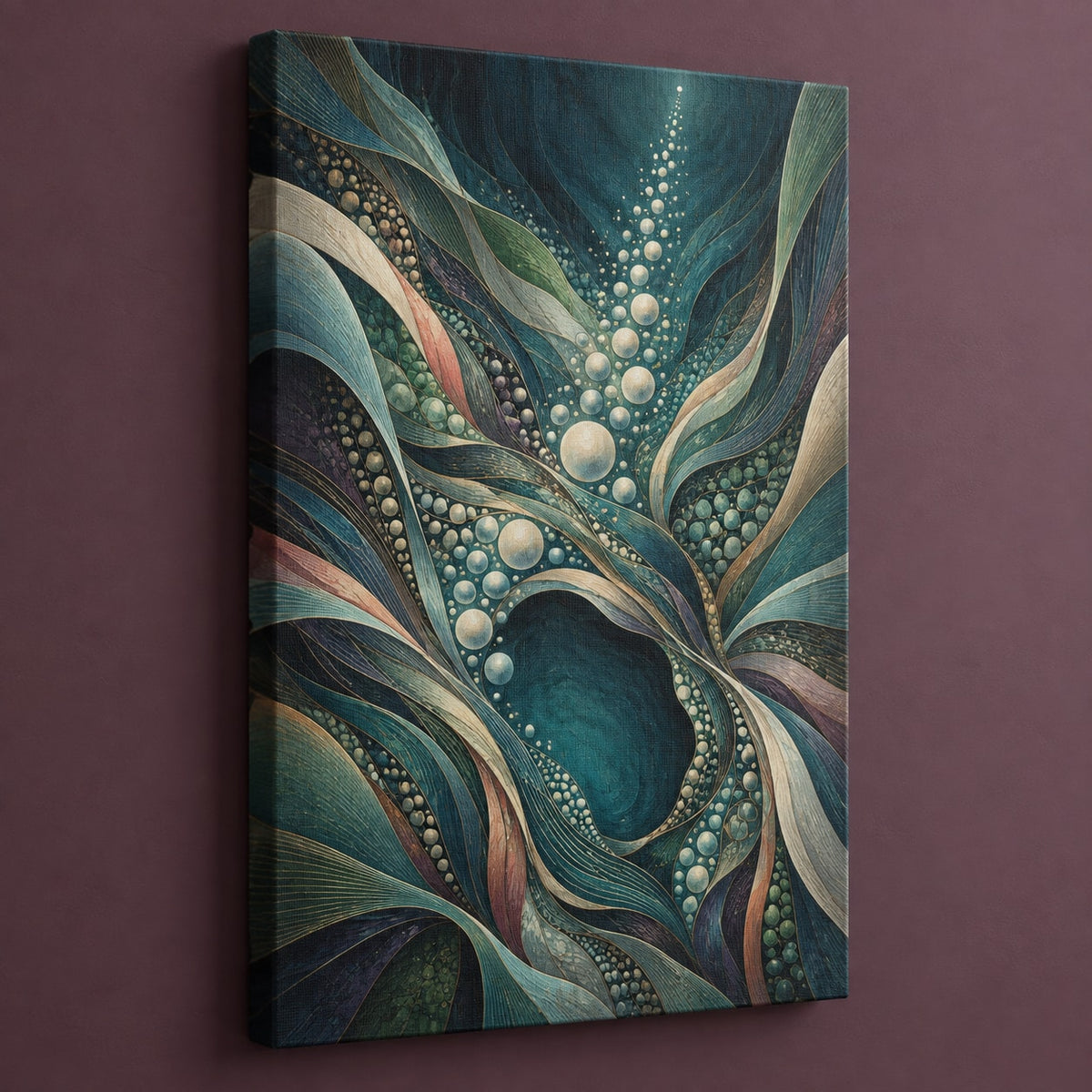 Luminous Aquascape Terraces Stretched Canvas Wall Art with dimensional printed themed artwork; representative AI-generated mockup.