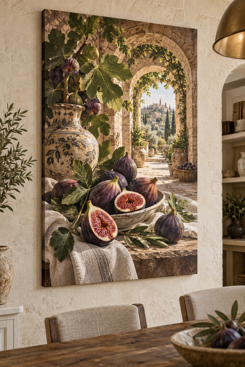 Fig Harvest Stretched Canvas Wall Art with dimensional printed themed artwork; representative AI-generated mockup.