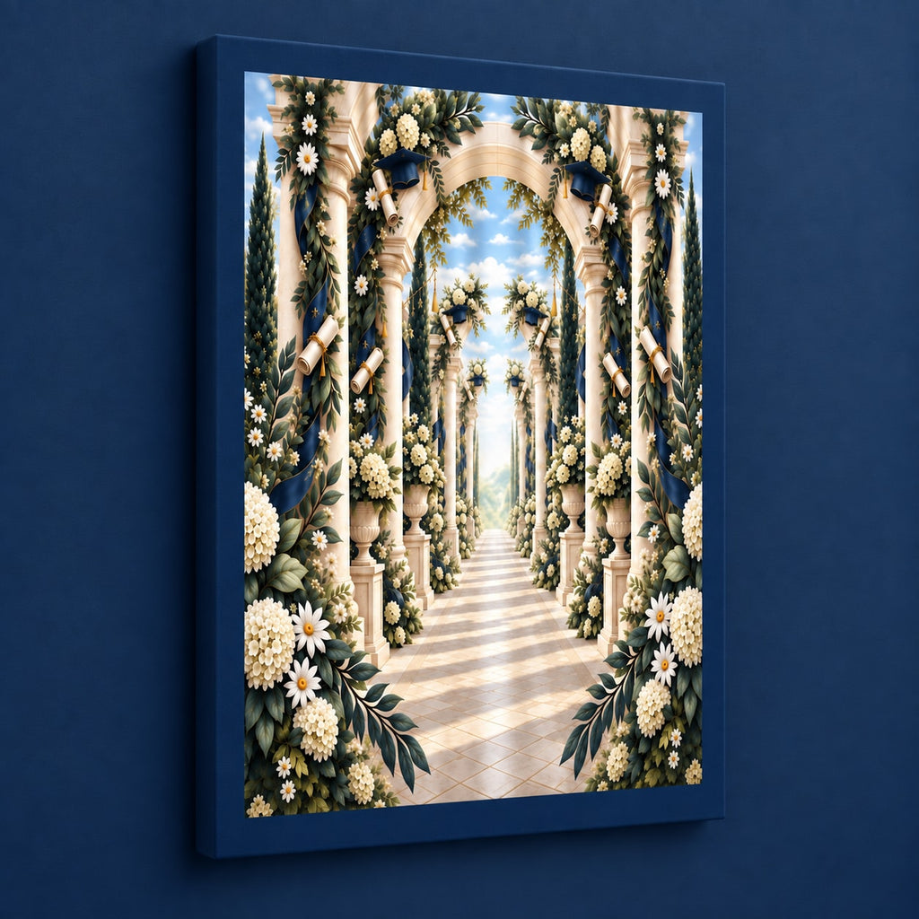 Graduation Laurel Colonnade Stretched Canvas Wall Art with dimensional printed themed artwork; representative AI-generated mockup.