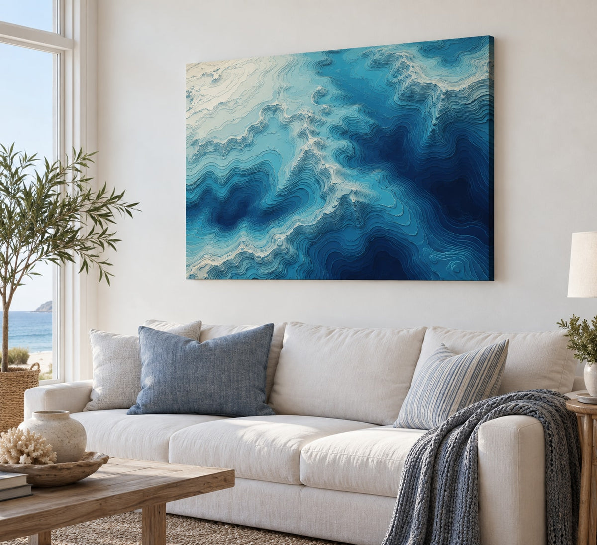 Ocean Depth Contours Stretched Canvas Wall Art with dimensional printed themed artwork; representative AI-generated mockup.