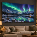 Northern Lights Stretched Canvas Wall Art with dimensional printed themed artwork; representative AI-generated mockup.