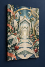 Geometric Wonder Observatory Stretched Canvas Wall Art with dimensional printed themed artwork; representative AI-generated mockup.