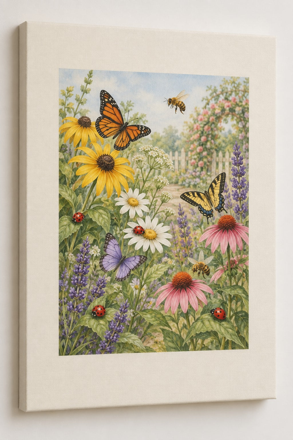 Garden Insect Counting Stretched Canvas Wall Art with dimensional printed themed artwork; representative AI-generated mockup.