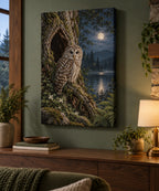 Owl Hollow Stretched Canvas Wall Art with dimensional printed themed artwork; representative AI-generated mockup.