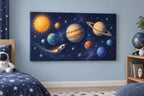 Space Explorer Planets Stretched Canvas Wall Art with dimensional printed themed artwork; representative AI-generated mockup.