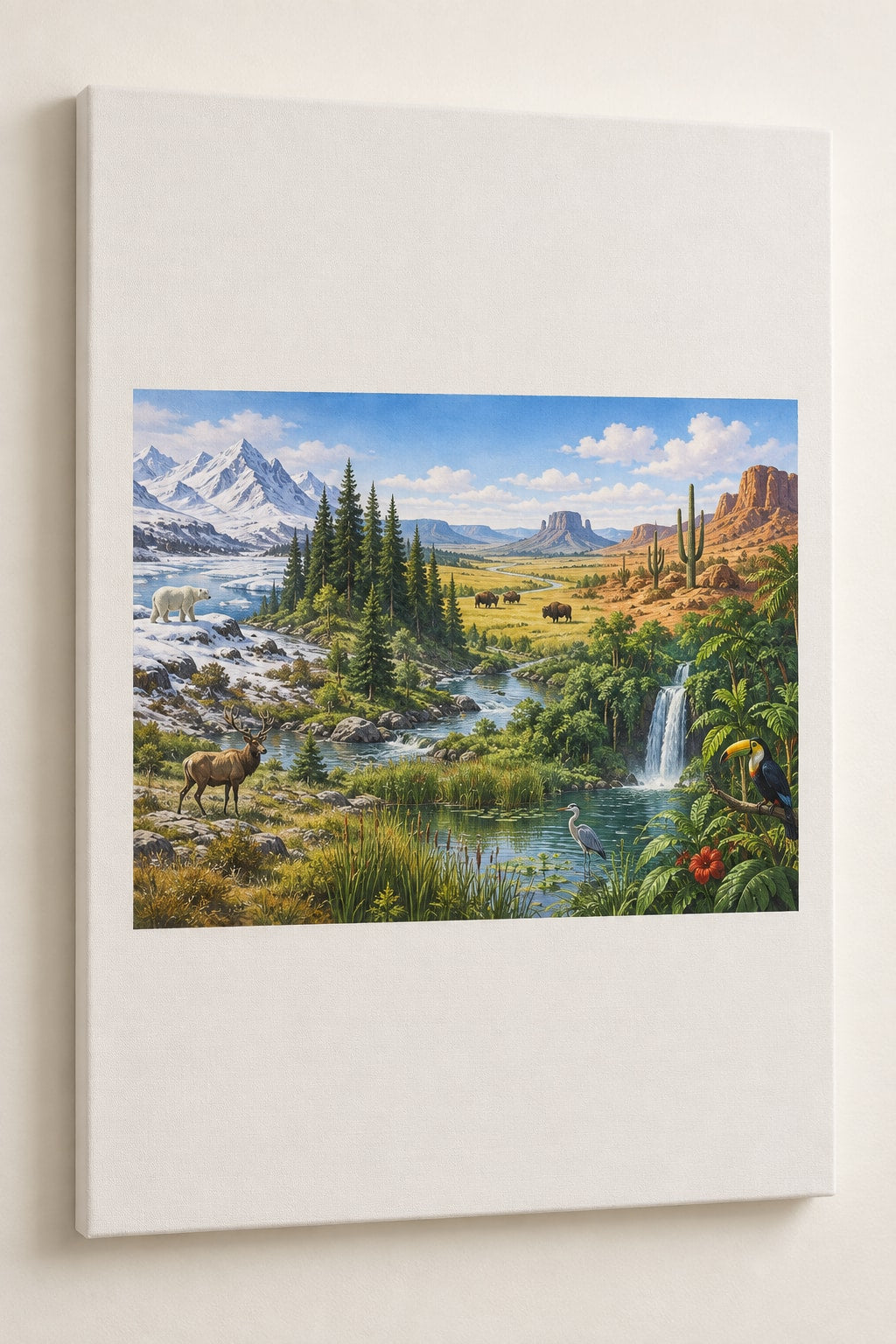 World Biomes Stretched Canvas Wall Art with dimensional printed themed artwork; representative AI-generated mockup.
