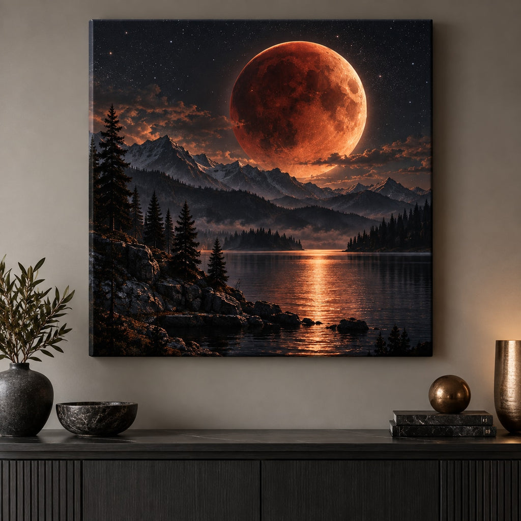 Lunar Eclipse Stretched Canvas Wall Art with dimensional printed themed artwork; representative AI-generated mockup.