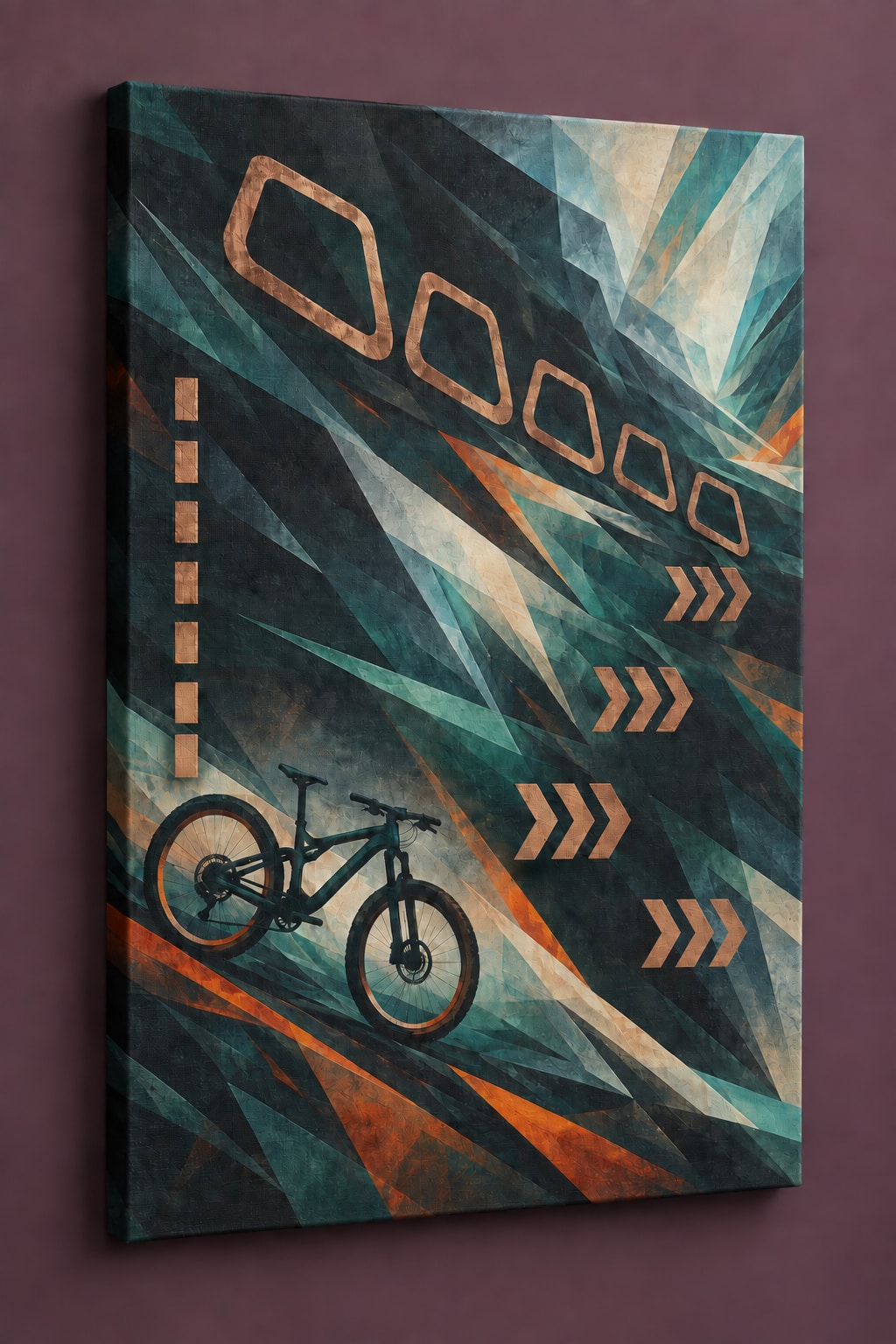Switchback Ember Traverse Stretched Canvas Wall Art with dimensional printed themed artwork; representative AI-generated mockup.