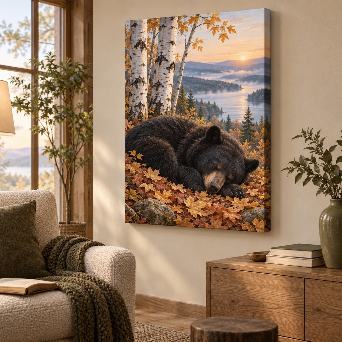 Sleeping Bear Leaves Stretched Canvas Wall Art with dimensional printed themed artwork; representative AI-generated mockup.