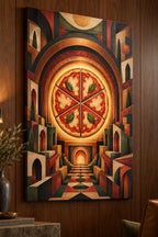 Pizza Night Ember Portal Stretched Canvas Wall Art with dimensional printed themed artwork; representative AI-generated mockup.