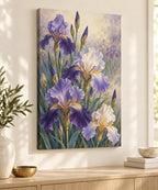 Iris Garden Stretched Canvas Wall Art with dimensional printed themed artwork; representative AI-generated mockup.