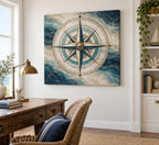 Nautical Compass Stretched Canvas Wall Art with dimensional printed themed artwork; representative AI-generated mockup.