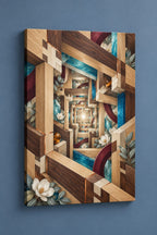 Timber Joinery Atrium Stretched Canvas Wall Art with dimensional printed themed artwork; representative AI-generated mockup.