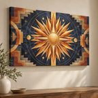 Geometric Sunburst Stretched Canvas Wall Art with dimensional printed themed artwork; representative AI-generated mockup.