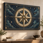 Star Compass Stretched Canvas Wall Art with dimensional printed themed artwork; representative AI-generated mockup.
