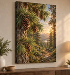 Pinecones and Needles Stretched Canvas Wall Art with dimensional printed themed artwork; representative AI-generated mockup.