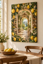 Lemon Kitchen Stretched Canvas Wall Art with dimensional printed themed artwork; representative AI-generated mockup.