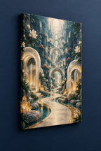Empathy Pathway Sanctuary Stretched Canvas Wall Art with dimensional printed themed artwork; representative AI-generated mockup.