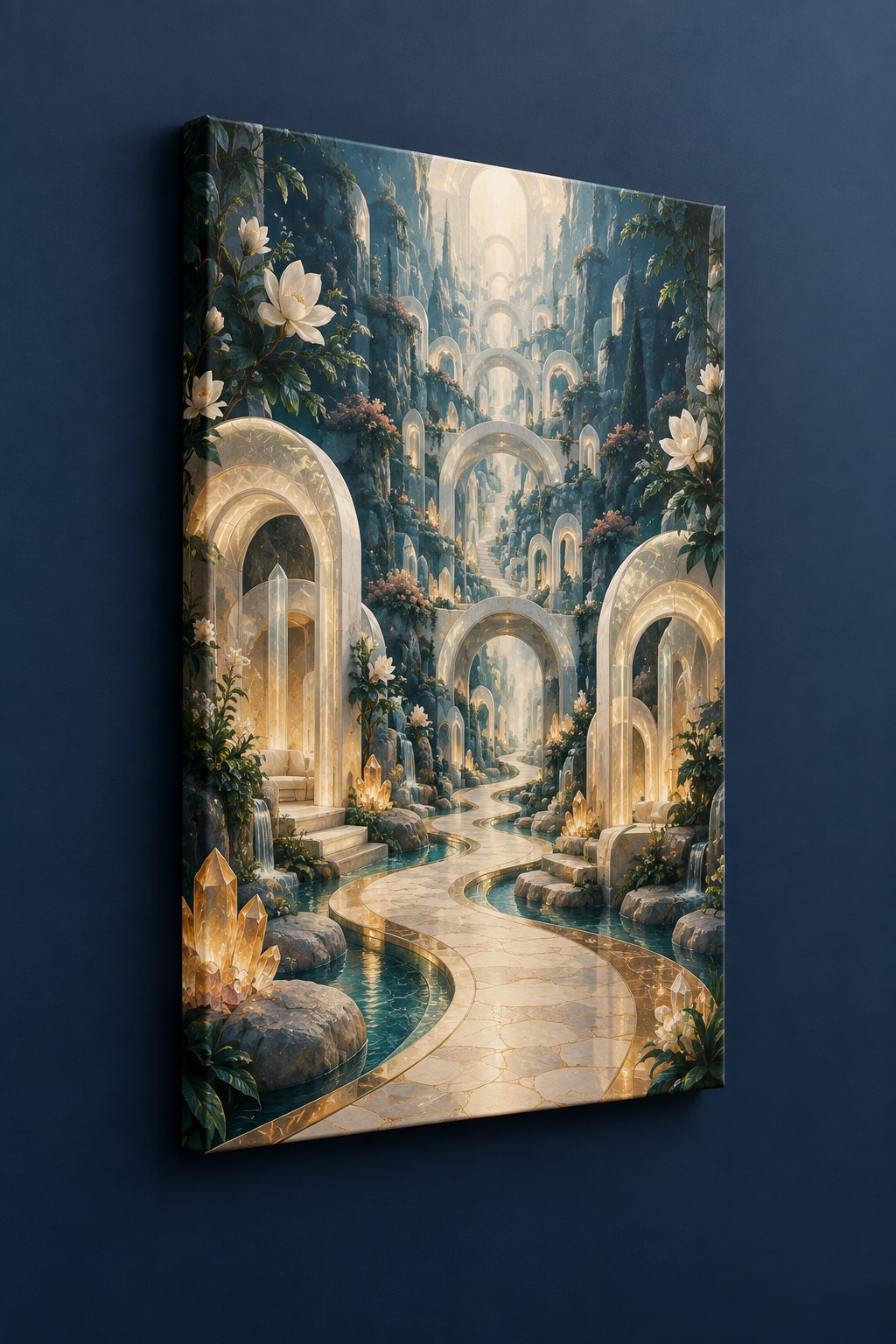 Empathy Pathway Sanctuary Stretched Canvas Wall Art with dimensional printed themed artwork; representative AI-generated mockup.