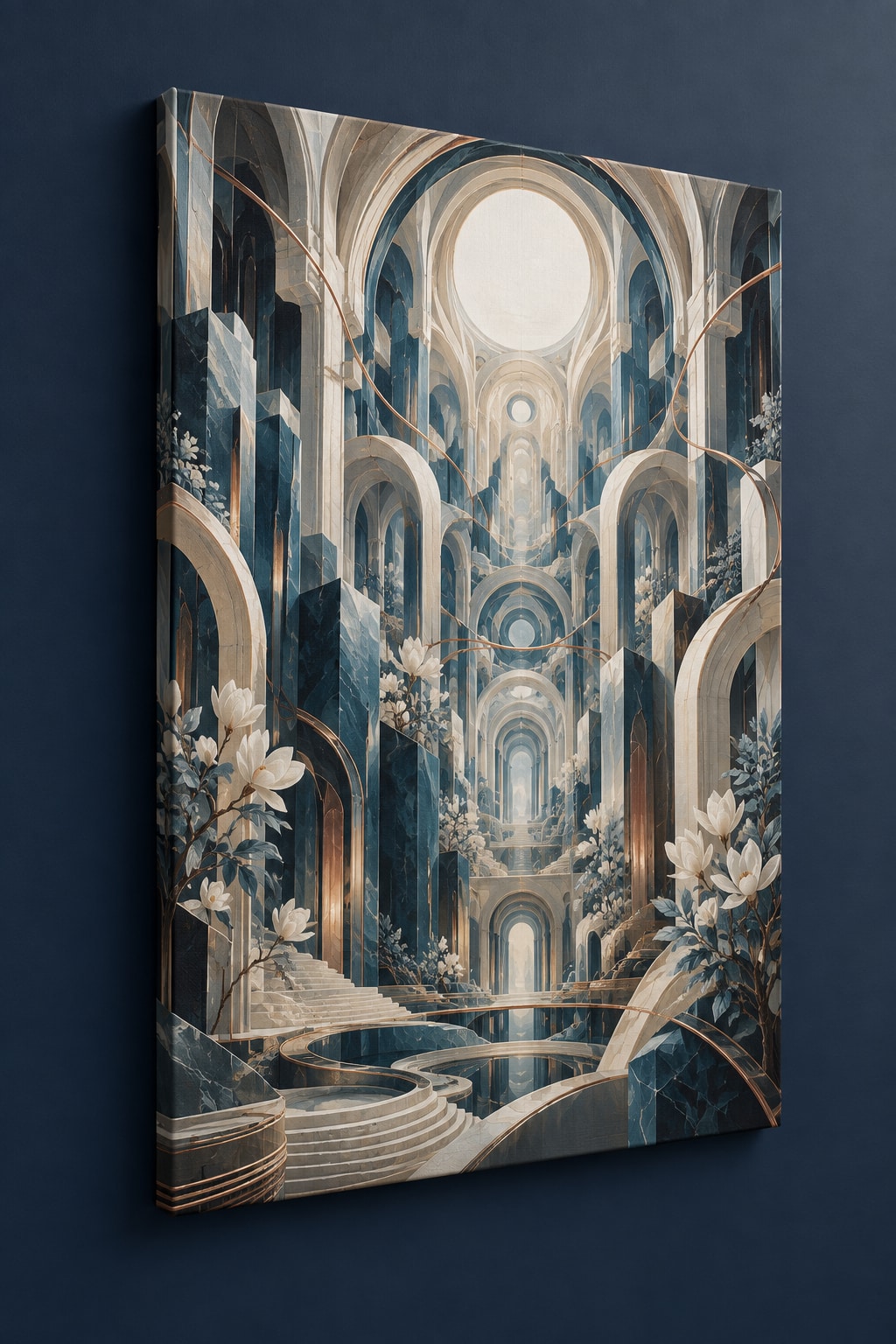 Structural Horizon Atrium Stretched Canvas Wall Art with dimensional printed themed artwork; representative AI-generated mockup.