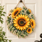 Sunflower Honeybee Custom Shape Wooden Door Hanger - representative product view