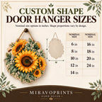 Custom Shape Wooden Door Hanger size guide with measurements and fit information