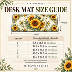 Desk Mat size guide in inches with centimeter equivalents