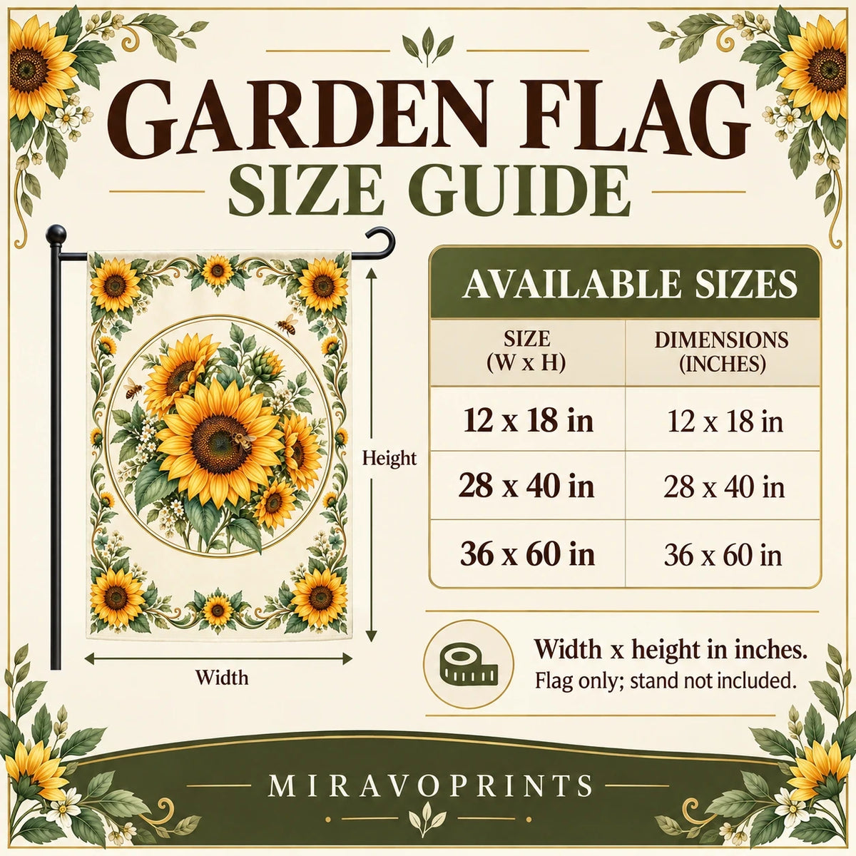 Garden Flag size guide with measurements and fit information