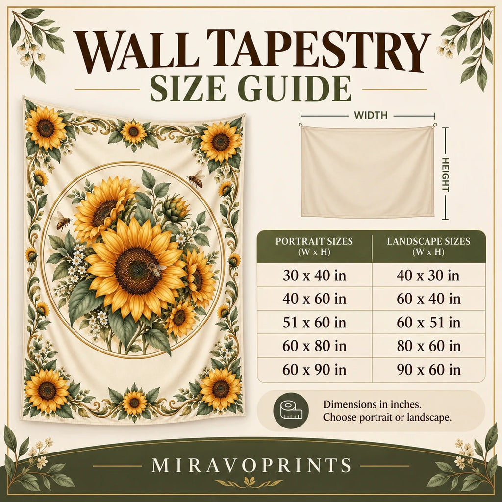 Wall Tapestry size guide with measurements and fit information