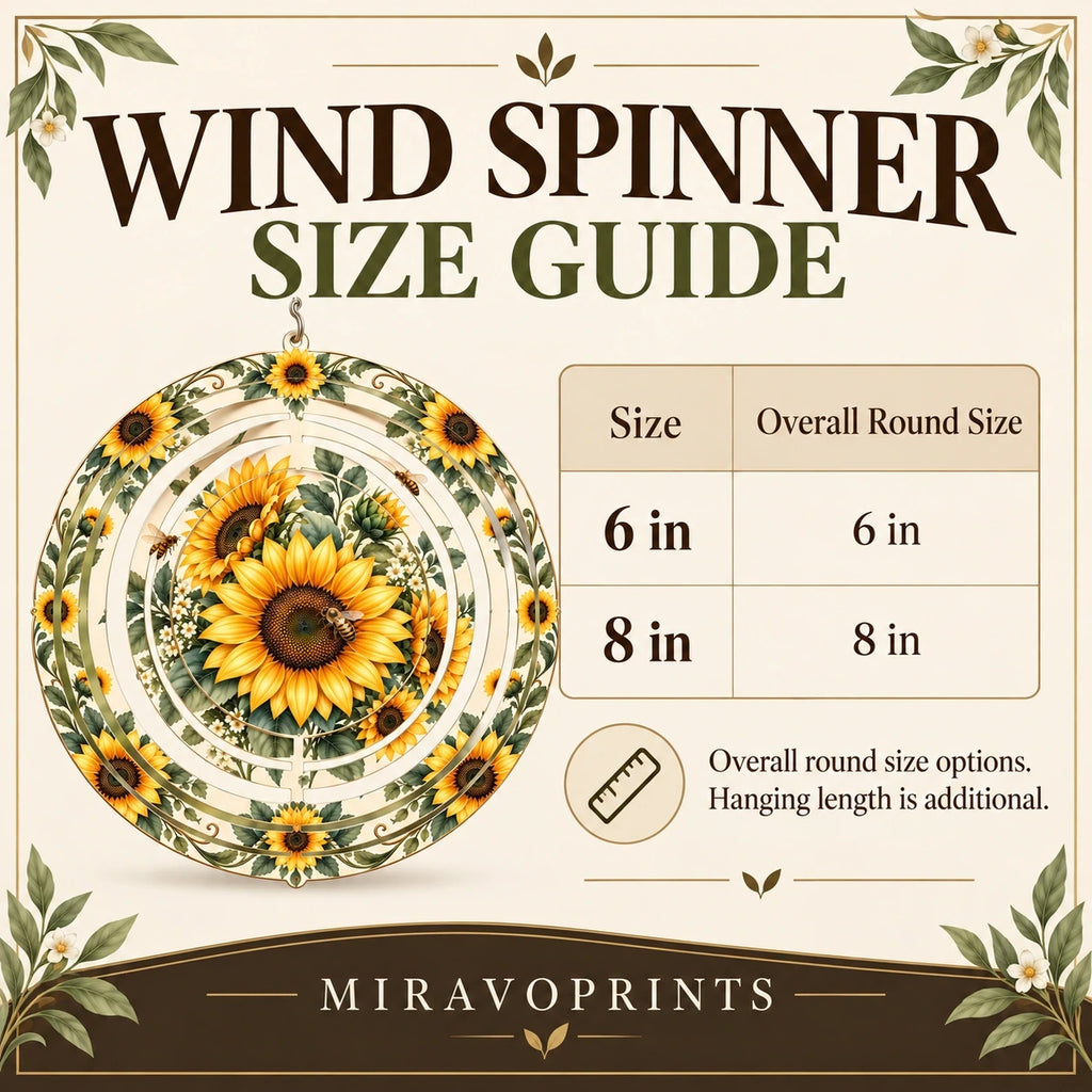 Wind Spinner size guide with measurements and fit information