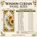 Window Curtain Pair size guide in inches with centimeter equivalents
