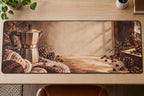 Moka Pot Cabin Brew Desk Mat with printed dimensional artwork