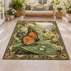Monarch Dewdrop Leaf Area Rug with dimensional printed artwork in a coordinated indoor setting