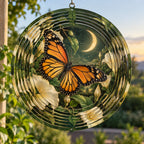 Monarch Butterfly Moonlit Blooms Wind Spinner with printed dimensional artwork
