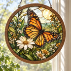 Monarch Butterfly Wildflower Landing Wood & Acrylic Suncatcher with printed dimensional artwork